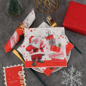 20pcs/40pcs/60pcs 2025 New Santa Claus Napkins, 13x13 Inches - Wedding Birthday Garden Party Decorative Paper Napkins, For Restaurant, Kitchen, Cafe Decor