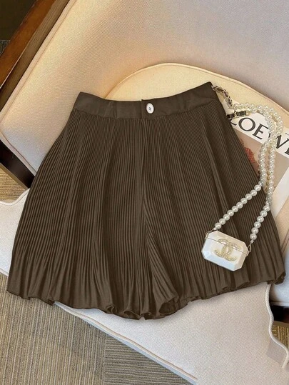 Women's Solid Color Loose New Fashion Versatile Pleated Shorts Skirt