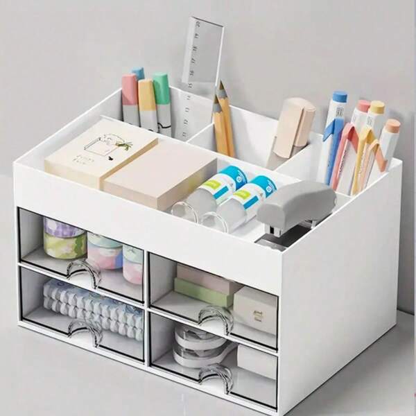 1pc Office Desk Storage Box With 2/4 Drawers, Desktop Pen Card Packaging Storage Box, Suitable For Desks, Cosmetics Storage Boxes, Office Supplies Desktop Accessories, Suitable For Office, Home, And Student Return To School Supplies. Back To School