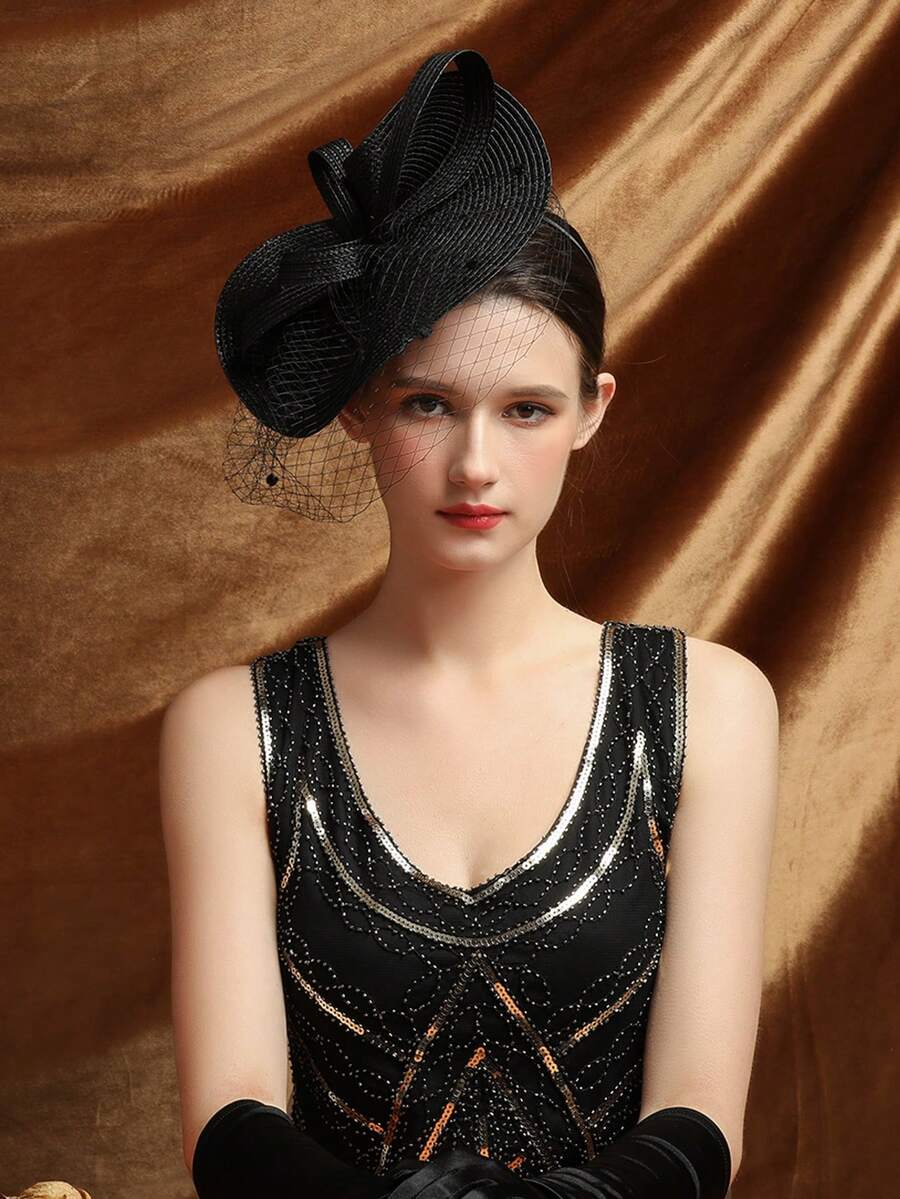 1pc Tea Party Fascinator Hat For Women Kentucky Headwear Feather Derby Pillbox Wide Church Veil Hat For Cocktail Wedding Halloween - Multicolor - View 1