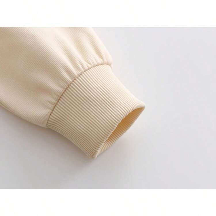 青少年女孩套头衫，罗纹袖口，长袖圆领，适合年龄较大的青少年女孩和青少年。简约时尚，非常适合日常休闲穿着，印花细节丰富，是秋冬季节的完美选择。 - 杏色 - 查看 5