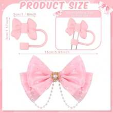 QY Coquette Bow Straw Topper With Covers Pink Stanley Cup Decor Accessories Straw Cover Cap For 910mm Silicone Boot Compatible With Stanley Cup 30 40oz DIY Gifts Idea Decor 2216 - Pink - View 3