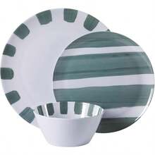 Cottage Stripes 12Piece Durable Melamine Plates And Bowls Set For Outdoor Camping And Daily Use Assorted Colors - Màu sắc hỗn hợp - Xem 7