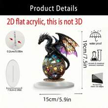 1pc Gothic Fantasy Colorful Glass Decorative Ornament, Acrylic, Stained Glass Style, Vintage Decor For Home And Office, Globe Design With Dragon Decor