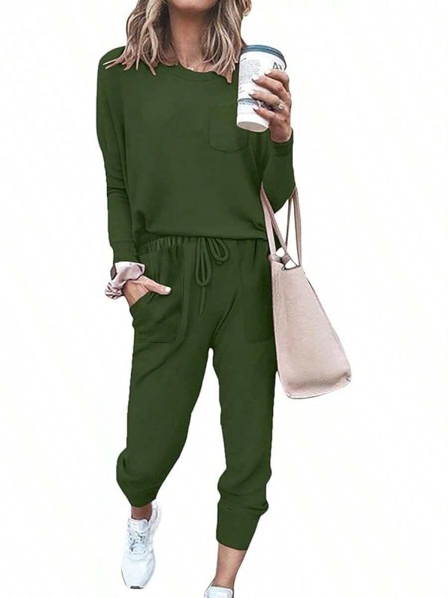 Lounge Sets For Women Two Piece Travel Outfits Sweatsuits 2 Piece Fashion 2025 Pajamas Fall Clothes For Women Halloween Christmas New Year - 綠色 - 查看 1