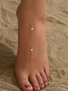 1pc 14K Gold-Plated Exquisite Ladies' Toe Chain Cubic Toe Anklet Foot Chain Anklets Body Chain Anklet Bracelets Gold Cubic Ankle Bracelet - Gold - View 3