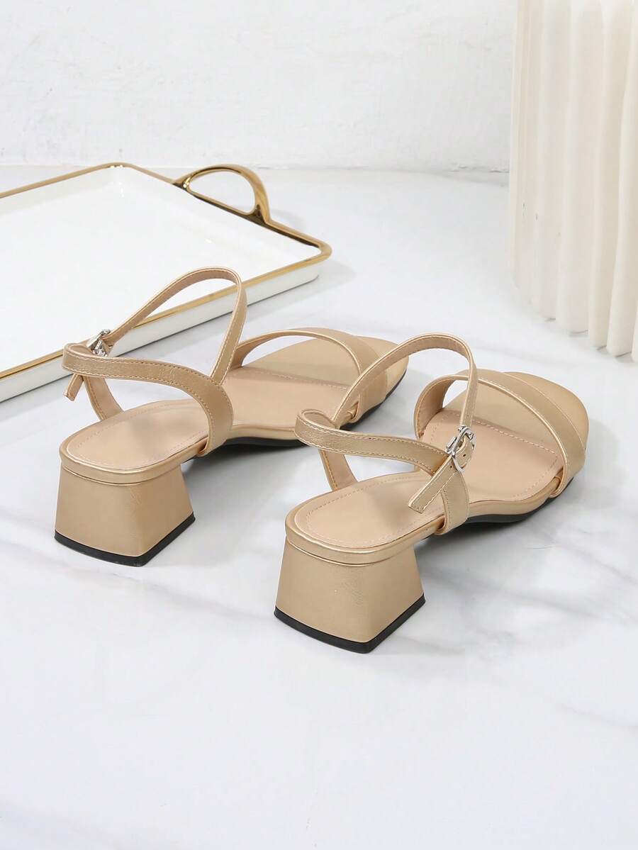 Mid Heel Strap Buckle Sandals, Fashion Open Toe Chunky Heels, Wide & Plus Size Ladies Sandals, Vintage Style Classic High Heel Versatile Casual Shoes