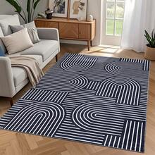 1Pcs Room Decor Modern Rainbow Stripe Geometric Rug For Living Room Bedroom Runner For Hallway Non-Slip Machine-Washable Floor Mat Foldable & Durable Home Decor Abstract Area Rug For Dining Room Dorm - Blue - View 2