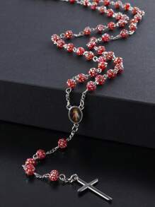1pc Classic Crystral AB Color 59pcs 6mm Disco Rhinestone Beads Religious Cross Necklace, Catholicism Praver Bead Rosary Jewelry With Cross Pendant