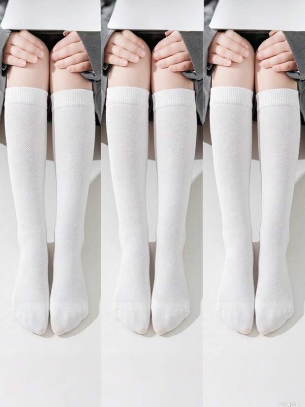 3 Pares de Meias Longas para Adolescentes, Proteção de Panturrilha para Faculdade, Meias Altas Respiráveis com Tela, Adequadas para Uso Diário, Sapatos Boneca, Tênis, Saltos Altos