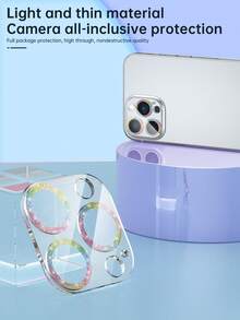 1 件闪钻苹果 15ProMax 镜头膜一体式兼容 11 12 13 14 15 16 Pro Plus Pro Max Mini 手机相机 13Pro 保护环边框盖钢化玻璃透明水钻镜头膜 - 彩色 - 查看 5