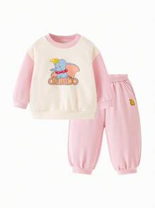 mini bala Dumbo Collab Baby Girl Set Soft Long Sleeve Top + Pants Fall Outfit - Milky White - View 4