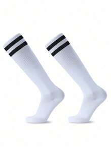 1 Pair Unisex Striped Over-The-Knee Football Socks, Breathable Anti-Slip Sports Socks For Teenagers, Moisture-Wicking, Comfortable, Quick-Drying, Elastic Fit, Suitable For Outdoor Activities, Cycling, Hiking, Running And Active Play For Boys And Girls 9+ Years Old, All Seasons