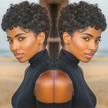 Short Pixie Cut Wigs For Black Women Synthetic Hair Kinky Afro Pixie Wig For Black Women Natural Black Color Short Haircuts Wig Short Curly Hair Pixie Wigs For Black Women (Short Jet Black) - màu đen - Xem 6