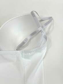1 pieza Vestido con tirantes para mujer con sujetador incorporado, que realza el busto, brinda soporte en la espalda, adelgaza el abdomen, cincha la cintura, con dobladillo de malla. Adecuado para vacaciones, fiestas, bodas, trabajo y uso en casa. Elegante y de moda. - Blanco - Ver 10
