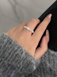 S925 Sterling Silver Elastic Pearl Ring, Bright And Pure, Simple & Elegant, Niche Luxury, Versatile