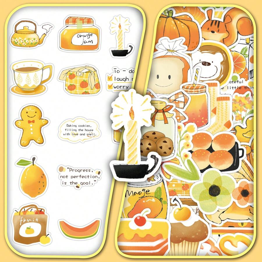 50张可爱卡通清新别致手绘涂鸦贴纸，适用于装饰储物盒、奶茶杯、学校用品、返校