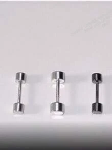 1 Pair Silver Matte Dumbbell Screw Stud Earrings, Fashionable Simple Versatile Earrings, Unisex Daily Accessories