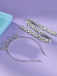 Set de accesorii de nuntă 2 buc, bentiță de mireasă cu strasuri, curea pentru rochia de mireasă în stil minimalist, potrivită pentru domnișoarele de onoare și mama miresei