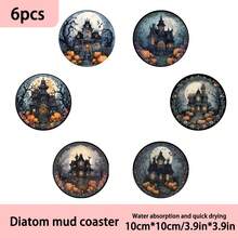 1套/4件/6件：万圣节鬼屋图案硅藻泥杯垫、花卉咖啡杯垫、居家和餐厅多场合装饰、日常礼品、餐桌装饰、日常装饰、主题派对装饰 - 彩色 - 查看 14