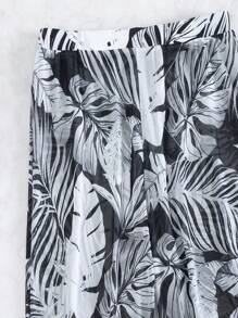 Tropical Print High Slit 3 Piece Bikini Set Summer Beach Cover Up
