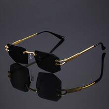 Ladies' Sophisticated Black Glasses, Fashionable Rimless Irregular-Edge Eyewear, Men's Y2K Cool Party Glasses - All Gray - View 4