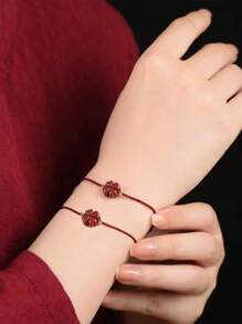 1 pieza Pulsera de trébol de cuatro hojas rojo hecho a mano, adecuado para uso diario, festivales, reuniones, trae buena suerte, hermoso regalo