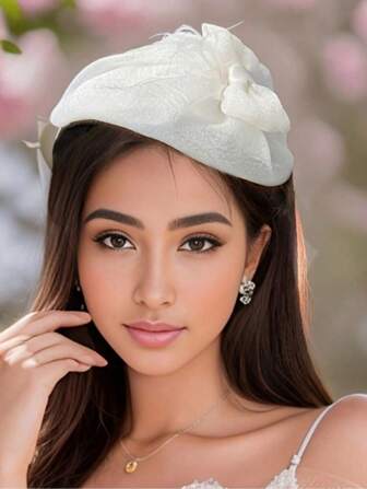 1 件优雅复古蝴蝶结半帽头带，女士和女孩的时尚发饰，节日派对宴会服饰，时尚面料头饰，发带，发箍，发饰，头饰