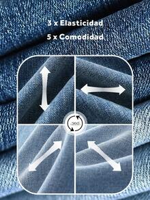 Falda-pantalón vaquera asimétrica de talle alto en azul, con cierre de botones y diseño versátil - Azul lavado medio - Ver 4