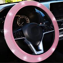 1pc Sparkling Pink Rhinestone Steering Wheel Cover With Crystal Diamonds, Breathable Anti-Slip Steering Wheel Protector (Fits 14.2" - 15.3" Inch), Multiple Colors Available: White Diamond, Black Diamond, Blue Diamond, Red Diamond,Car Accessories - Pink - View 13