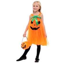 万圣节女孩鬼和女巫服装，儿童狂欢派对南瓜裙（仅连衣裙，无其他道具头带或南瓜袋） - 彩色 - 查看 8