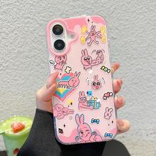 Funda de teléfono con diseño divertido de conejo rosa compatible para iPhone 15 16 Pro Max/14 Pro/11/12 Pro/13 Pro, con función de protección contra caídas