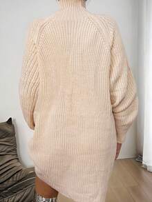 Plus Size Plain Turtleneck Sweater Dress - Apricot - View 3