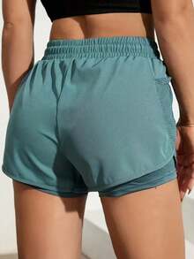 Women's 2-In-1 Yoga Shorts With Quick-Drying Fabric And Mesh Pockets - For Casual Fitness, Gym Workouts Running Shorts- Suitable For Summer - For Women - Perfect For Active Lifestyle - màu xanh lá - Xem 4