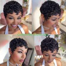 Short Pixie Cut Wigs Human Hair For Women- 6 Inch Short Curly Wave Wigs -150% Density Glueless Wigs With Bangs For Daily Use Halloween Costumes - Natural & Black - View 4