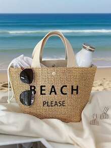 轻质编织托特包、沙滩包、女士夏季斜挎包、休闲手提包、迷你简约包、母亲节礼物，适合妈妈、少女、女大学生，非常适合大学、户外、郊游