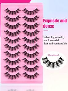 10 Pairs Russian Style False Eyelashes, D-Curl Thick & Fluffy Lashes For Daily & Party, Charming Eye Makeup, Travel Essential Strip Lashes,Lashes,Eyelashes,Fake Lashes - Black - View 4