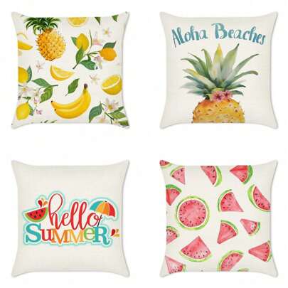 Linen Cushion Cover Lemon Fruit Pattern Cushion Cover Set Of 4 Square Decorative Cushions Sofa Cushion Cover For Couch Country House Style Cushion Cushion Covers Decorative Decorative Cushion Couch Cushion