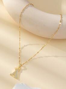 1 pieza Collar con Letra A en Dorado, Material de Cobre con Circonita, Elegante y de Moda, Apropiado para Uso Diario