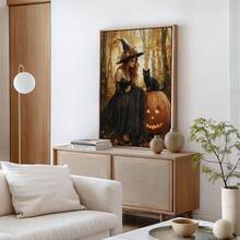 1 bức tranh tường vải canvas phù thủy Halloween quyến rũ cảnh rừng mùa thu với mèo đen và đèn lồng bí ngô, đồ trang trí theo mùa ma quái, đồ trang trí nhà cửa, thẩm mỹ trang trí phòng, tranh tường vải canvas, khung tùy chọn áp phích phòng, đồ trang trí phòng ngủ - 1 cái - Xem 9
