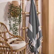 Made In Turkey - Premium Striped Peshtemal Towel - 100x180 Cm – Ultra Soft & Lightweight - Dark Grey - View 2