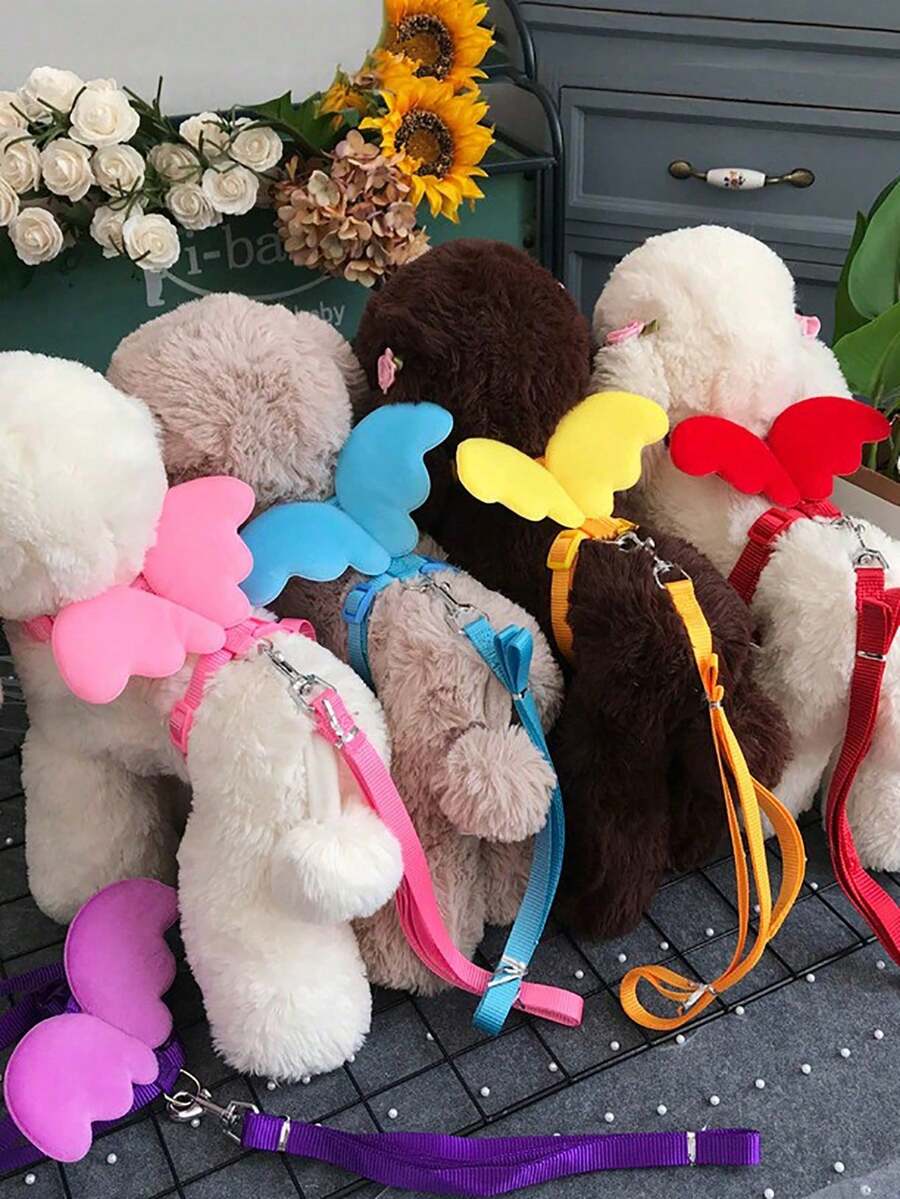 1pc Dog Leash Pet Harness With Wing Design Chest And Back Straps Pet Supplies - Pink - View 1