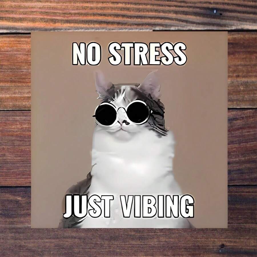 3-Inch "Cool Cat No Stress Just Vibing" Sticker - - Themed Vinyl Sticker With Stylish Feline Illustration For Laptops, Notebooks, Water Bottles, Cat Lovers' Spaces, And Chill Decor | Great For Cat Enthusiasts, Relaxation Seekers, Meme Fans, And Followers | Perfect For Showing Laid - Back Vibe, Adding Fun Flair, And Celebrating Feline Coolness | Fun Sticker For Cat - Related Good Vibes And Chill Imagery