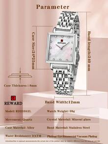 Reward Women's Quartz Watch, Luxury Fashion Women's Watch, Stainless Steel Band, Waterproof, With Gift Box, Elegant Versatile, Business Casual - Silver - View 8