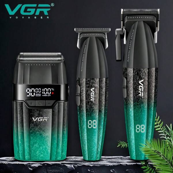 VGR Recortadora de cabello VGR profesional, set de recortadora a 9000 RPM, ajustable, afeitadora recíproca eléctrica, recortadora para hombres con pantalla digital, set de cortapelos modelo con carga, V-640 S3