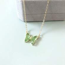1pc Summer Fashionable Holiday Versatile Crystal Butterfly Pendant Stainless Steel Chain Necklace, Waterproof, Fade-Resistant, Premium For Women