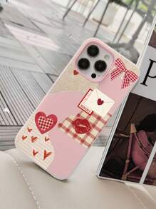 1 pieza Funda de teléfono suave 2 en 1 a prueba de golpes y resistente al agua, con diseño de corazón rosado pastel, compatible con Apple