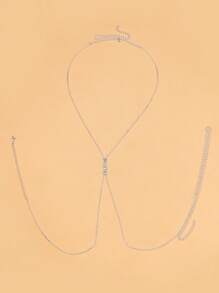 1 件银色性感时尚水钻 X 型胸链比基尼文胸配饰身体首饰，夏季海滩度假 - 銀色 - 查看 2