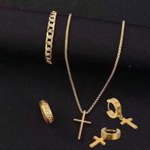 Conjunto de joyería de 3 piezas con colgante de cruz negra, collar de cadena de caja minimalista para hombres