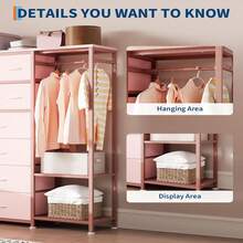 Closet System Clothes Rack With 16 Fabric Drawers & 2 Storage Shelves, Walk In Closet Organizer System Freestanding Closet Organizer For Hanging Clothes, Clothes Rack Built-In Garment Rack Heavy Duty Garment Rack, Wardrobe Closet Clothing Rack Tall Storage Tower, Sturdy Frame - Pink - View 4